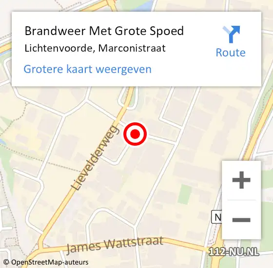 Locatie op kaart van de 112 melding: Brandweer Met Grote Spoed Naar Lichtenvoorde, Marconistraat op 10 oktober 2016 23:27