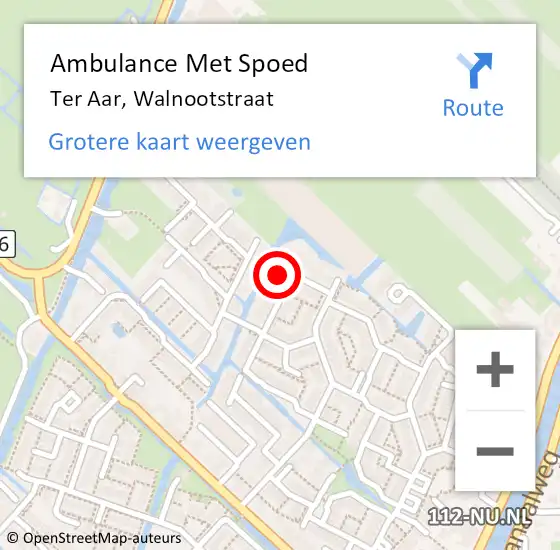 Locatie op kaart van de 112 melding: Ambulance Met Spoed Naar Ter Aar, Walnootstraat op 10 oktober 2016 23:45