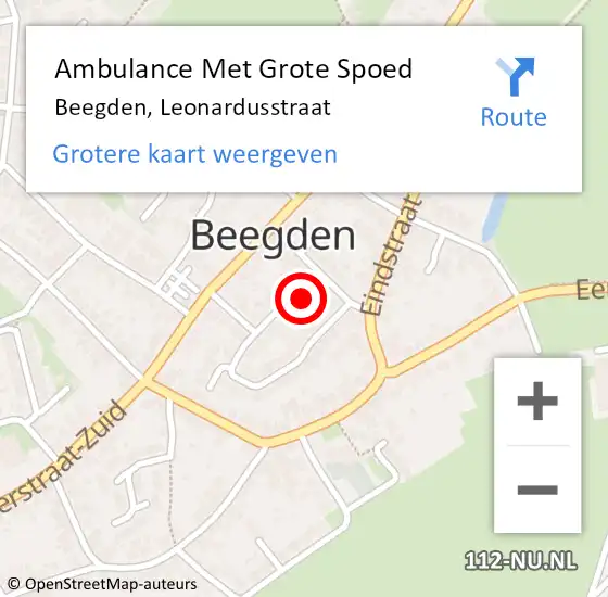 Locatie op kaart van de 112 melding: Ambulance Met Grote Spoed Naar Beegden, Leonardusstraat op 11 oktober 2016 00:51