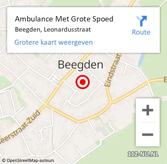 Locatie op kaart van de 112 melding: Ambulance Met Grote Spoed Naar Beegden, Leonardusstraat op 11 oktober 2016 00:53