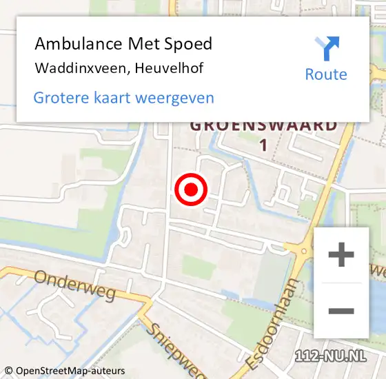 Locatie op kaart van de 112 melding: Ambulance Met Spoed Naar Waddinxveen, Heuvelhof op 11 oktober 2016 01:01