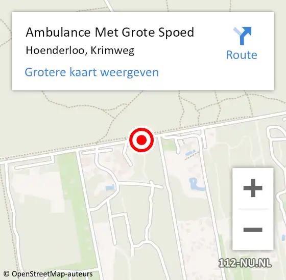 Locatie op kaart van de 112 melding: Ambulance Met Grote Spoed Naar Hoenderloo, Krimweg op 11 oktober 2016 01:32