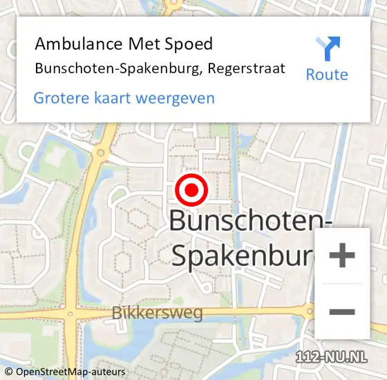 Locatie op kaart van de 112 melding: Ambulance Met Spoed Naar Bunschoten-Spakenburg, Regerstraat op 11 oktober 2016 02:32