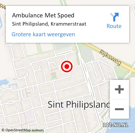 Locatie op kaart van de 112 melding: Ambulance Met Spoed Naar Sint Philipsland, Krammerstraat op 11 oktober 2016 02:43