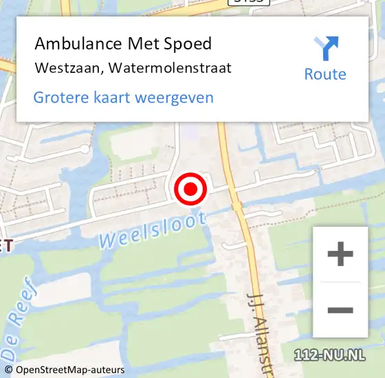 Locatie op kaart van de 112 melding: Ambulance Met Spoed Naar Westzaan, Watermolenstraat op 11 oktober 2016 03:30