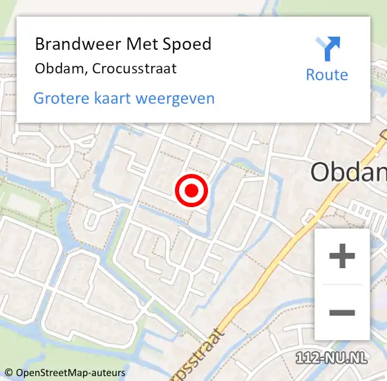 Locatie op kaart van de 112 melding: Brandweer Met Spoed Naar Obdam, Crocusstraat op 11 oktober 2016 04:56