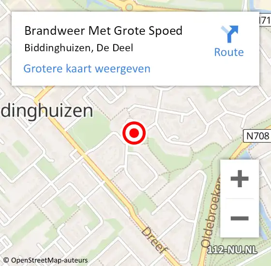 Locatie op kaart van de 112 melding: Brandweer Met Grote Spoed Naar Biddinghuizen, De Deel op 11 oktober 2016 07:07