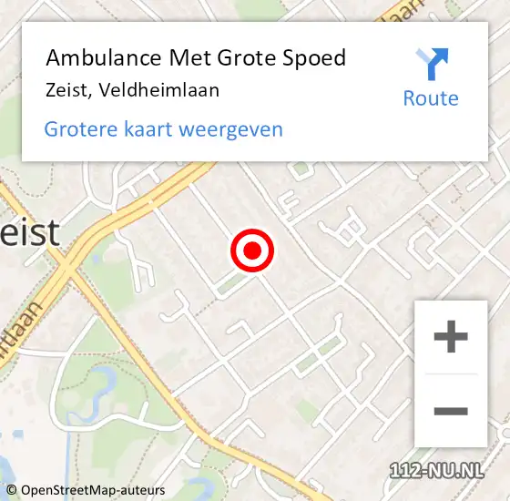 Locatie op kaart van de 112 melding: Ambulance Met Grote Spoed Naar Zeist, Veldheimlaan op 11 oktober 2016 08:16