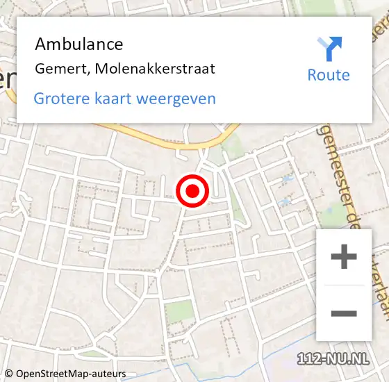 Locatie op kaart van de 112 melding: Ambulance Gemert, Molenakkerstraat op 11 oktober 2016 08:31