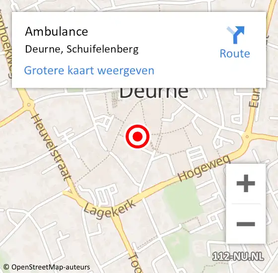 Locatie op kaart van de 112 melding: Ambulance Deurne, Schuifelenberg op 11 oktober 2016 08:53