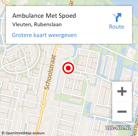 Locatie op kaart van de 112 melding: Ambulance Met Spoed Naar Vleuten, Rubenslaan op 11 oktober 2016 08:57