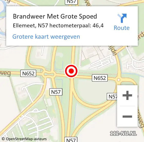 Locatie op kaart van de 112 melding: Brandweer Met Grote Spoed Naar Ellemeet, N57 hectometerpaal: 46,4 op 11 oktober 2016 09:33