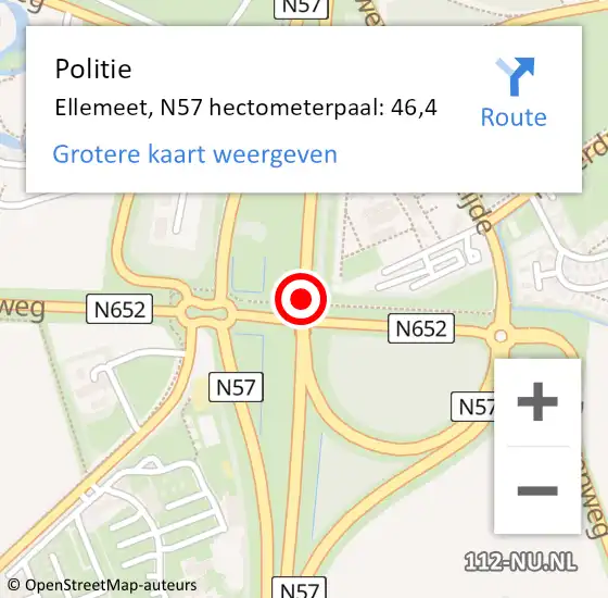 Locatie op kaart van de 112 melding: Politie Ellemeet, N57 hectometerpaal: 46,4 op 11 oktober 2016 09:35