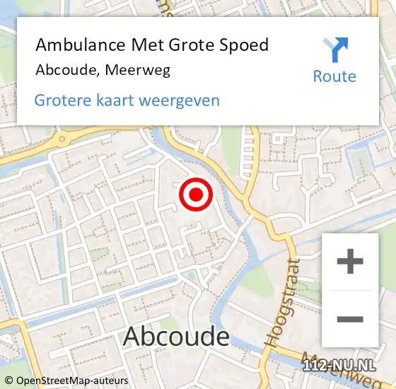 Locatie op kaart van de 112 melding: Ambulance Met Grote Spoed Naar Abcoude, Meerweg op 11 oktober 2016 09:55