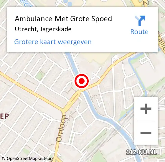 Locatie op kaart van de 112 melding: Ambulance Met Grote Spoed Naar Utrecht, Jagerskade op 11 oktober 2016 11:22