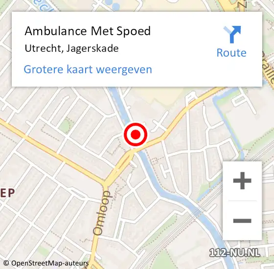 Locatie op kaart van de 112 melding: Ambulance Met Spoed Naar Utrecht, Jagerskade op 11 oktober 2016 11:49