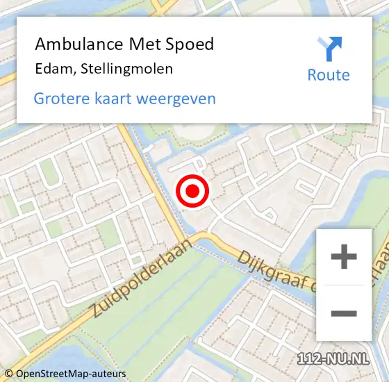 Locatie op kaart van de 112 melding: Ambulance Met Spoed Naar Edam, Stellingmolen op 11 oktober 2016 12:07