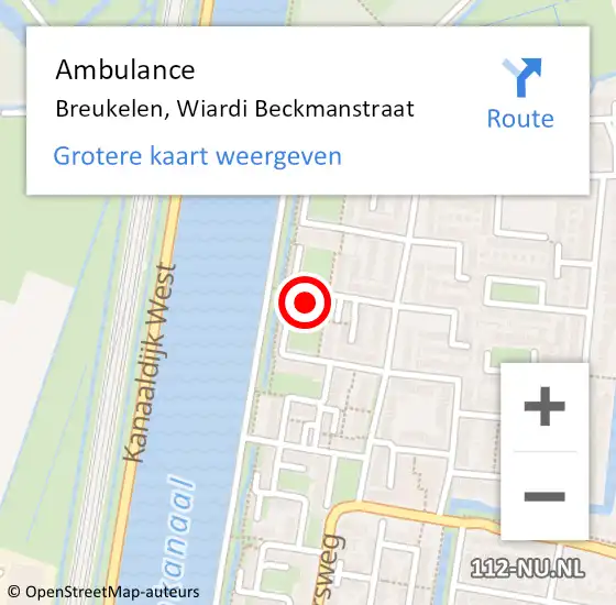 Locatie op kaart van de 112 melding: Ambulance Breukelen, Wiardi Beckmanstraat op 11 oktober 2016 15:39