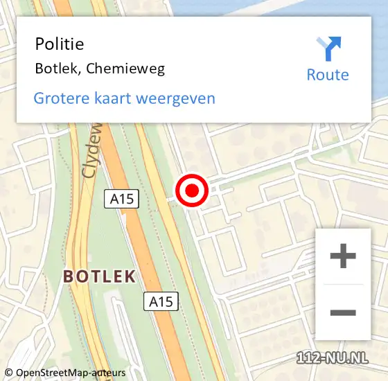 Locatie op kaart van de 112 melding: Politie Botlek, Chemieweg op 11 oktober 2016 17:33