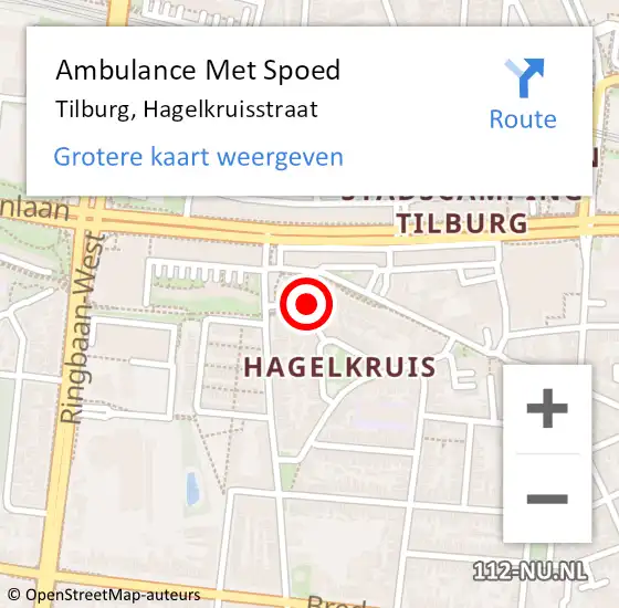 Locatie op kaart van de 112 melding: Ambulance Met Spoed Naar Tilburg, Hagelkruisstraat op 11 oktober 2016 19:17