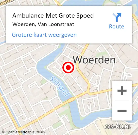 Locatie op kaart van de 112 melding: Ambulance Met Grote Spoed Naar Woerden, Van Loonstraat op 11 oktober 2016 19:19