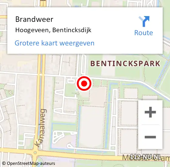 Locatie op kaart van de 112 melding: Brandweer Hoogeveen, Bentincksdijk op 11 oktober 2016 19:54