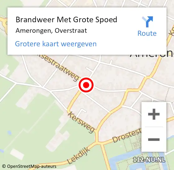 Locatie op kaart van de 112 melding: Brandweer Met Grote Spoed Naar Amerongen, Overstraat op 11 oktober 2016 20:18