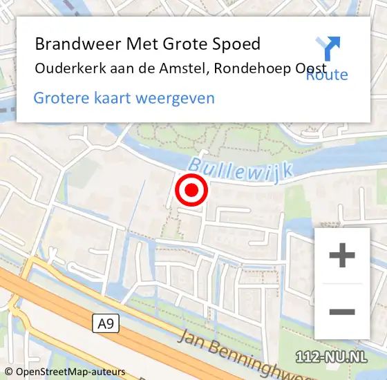 Locatie op kaart van de 112 melding: Brandweer Met Grote Spoed Naar Ouderkerk aan de Amstel, Rondehoep Oost op 12 oktober 2016 02:13