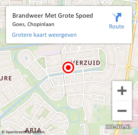 Locatie op kaart van de 112 melding: Brandweer Met Grote Spoed Naar Goes, Chopinlaan op 12 oktober 2016 02:43