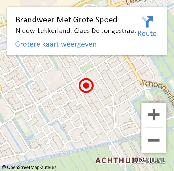 Locatie op kaart van de 112 melding: Brandweer Met Grote Spoed Naar Nieuw-Lekkerland, Claes De Jongestraat op 12 oktober 2016 05:21