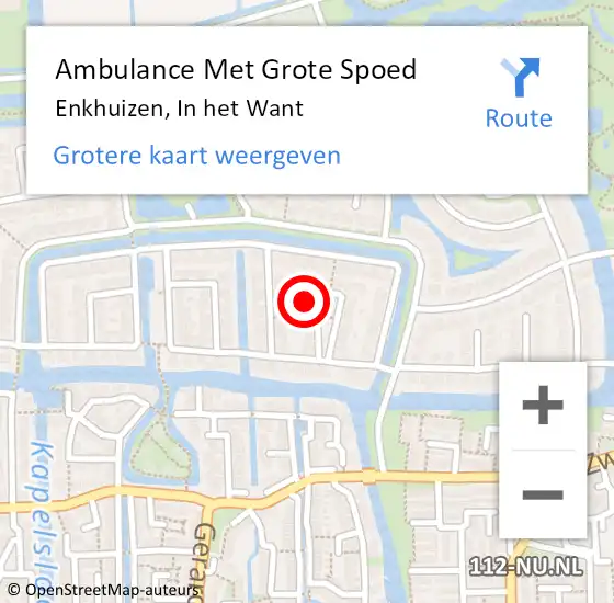 Locatie op kaart van de 112 melding: Ambulance Met Grote Spoed Naar Enkhuizen, In het Want op 12 oktober 2016 07:05