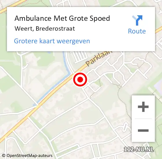 Locatie op kaart van de 112 melding: Ambulance Met Grote Spoed Naar Weert, Brederostraat op 12 oktober 2016 08:01