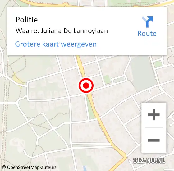 Locatie op kaart van de 112 melding: Politie Waalre, Juliana De Lannoylaan op 12 oktober 2016 08:22