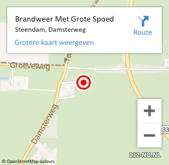 Locatie op kaart van de 112 melding: Brandweer Met Grote Spoed Naar Steendam, Damsterweg op 12 oktober 2016 10:00