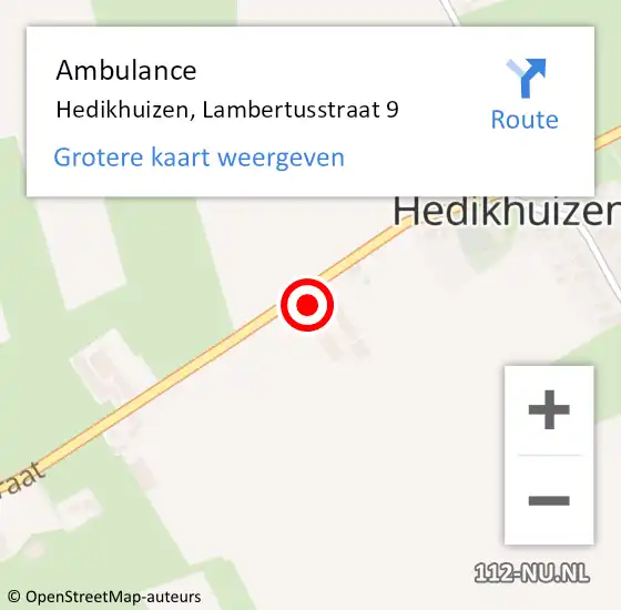 Locatie op kaart van de 112 melding: Ambulance Hedikhuizen, Lambertusstraat 9 op 12 oktober 2016 11:36