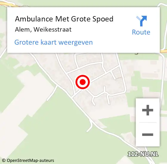 Locatie op kaart van de 112 melding: Ambulance Met Grote Spoed Naar Alem, Weikesstraat op 12 oktober 2016 12:39