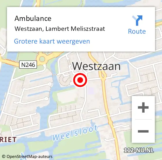 Locatie op kaart van de 112 melding: Ambulance Westzaan, Lambert Meliszstraat op 12 oktober 2016 13:51