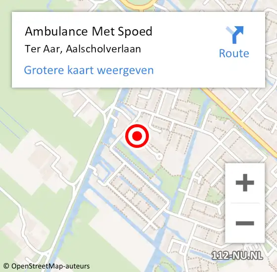 Locatie op kaart van de 112 melding: Ambulance Met Spoed Naar Ter Aar, Aalscholverlaan op 12 oktober 2016 14:09