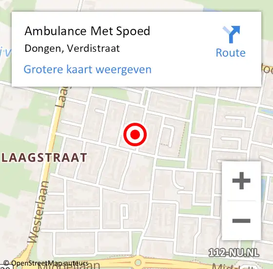 Locatie op kaart van de 112 melding: Ambulance Met Spoed Naar Dongen, Verdistraat op 12 oktober 2016 15:28