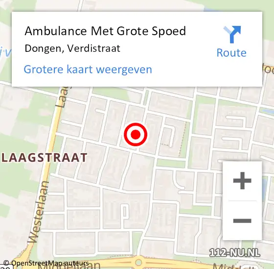 Locatie op kaart van de 112 melding: Ambulance Met Grote Spoed Naar Dongen, Verdistraat op 12 oktober 2016 15:29