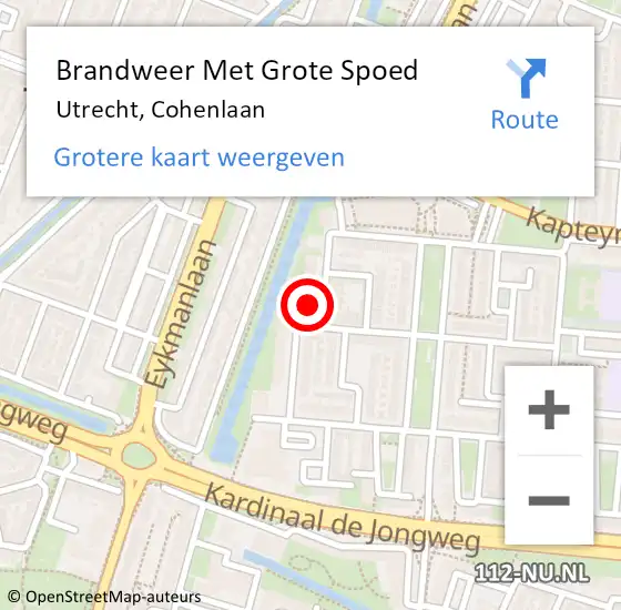 Locatie op kaart van de 112 melding: Brandweer Met Grote Spoed Naar Utrecht, Cohenlaan op 12 oktober 2016 15:33