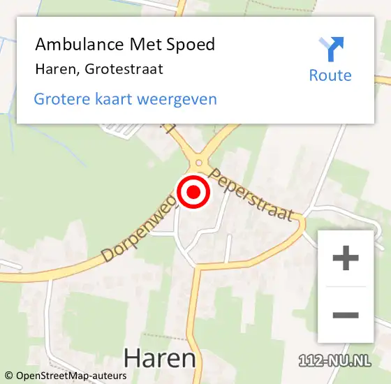 Locatie op kaart van de 112 melding: Ambulance Met Spoed Naar Haren, Grotestraat op 12 oktober 2016 15:55