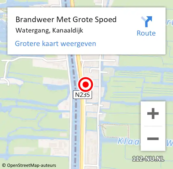 Locatie op kaart van de 112 melding: Brandweer Met Grote Spoed Naar Watergang, Kanaaldijk op 12 oktober 2016 16:17