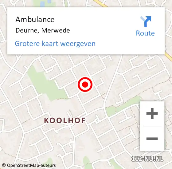 Locatie op kaart van de 112 melding: Ambulance Deurne, Merwede op 12 oktober 2016 16:35