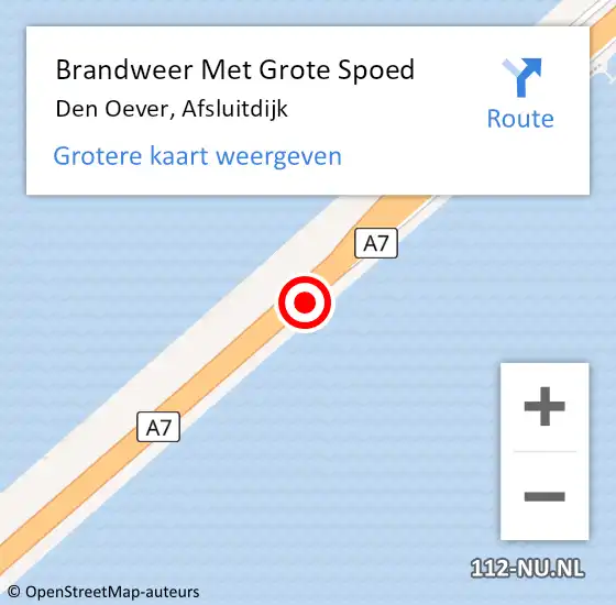 Locatie op kaart van de 112 melding: Brandweer Met Grote Spoed Naar Den Oever, Afsluitdijk op 12 oktober 2016 17:07