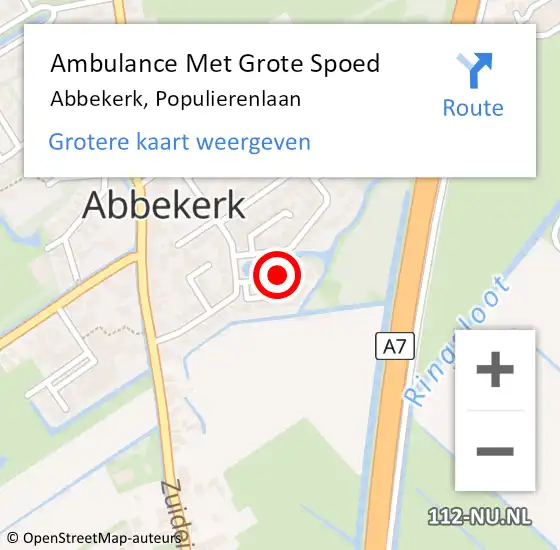 Locatie op kaart van de 112 melding: Ambulance Met Grote Spoed Naar Abbekerk, Populierenlaan op 12 oktober 2016 17:09