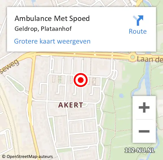 Locatie op kaart van de 112 melding: Ambulance Met Spoed Naar Geldrop, Plataanhof op 12 oktober 2016 17:39