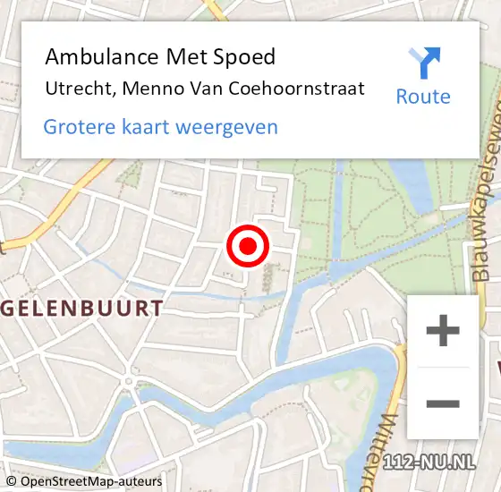 Locatie op kaart van de 112 melding: Ambulance Met Spoed Naar Utrecht, Menno van Coehoornstraat op 12 oktober 2016 17:40