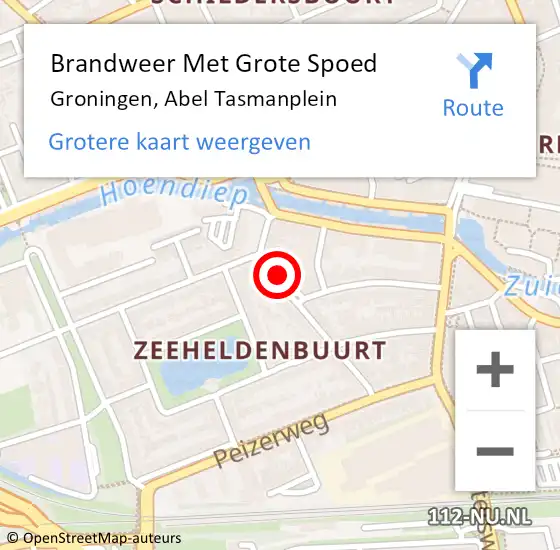 Locatie op kaart van de 112 melding: Brandweer Met Grote Spoed Naar Groningen, Abel Tasmanplein op 12 oktober 2016 18:13