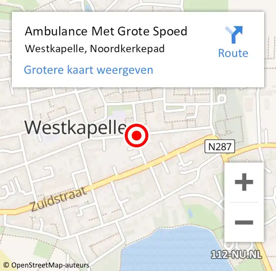 Locatie op kaart van de 112 melding: Ambulance Met Grote Spoed Naar Westkapelle, Noordkerkepad op 12 oktober 2016 18:30